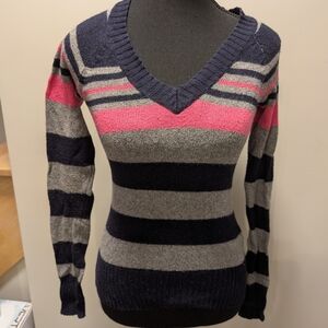 Garage V-Neck Sweater - Pink, Gray, and Navy
